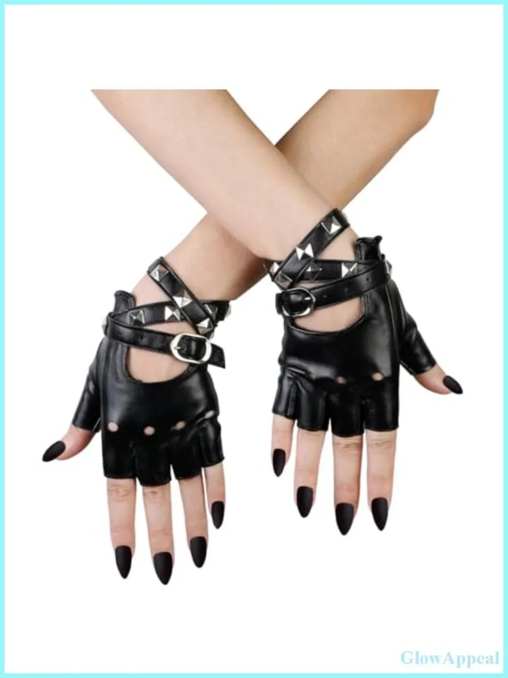 Faux Leather Fingerless Gloves Women Punk Gothic Cosplay Biker Motorcycle